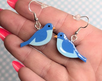 Blue Little Bird Earrings, Cute Animal Jewelry, Bird Earrings, Bird Lover Gift, Bird Watchers Gift, Dainty Bird Earrings, Hypoallergenic