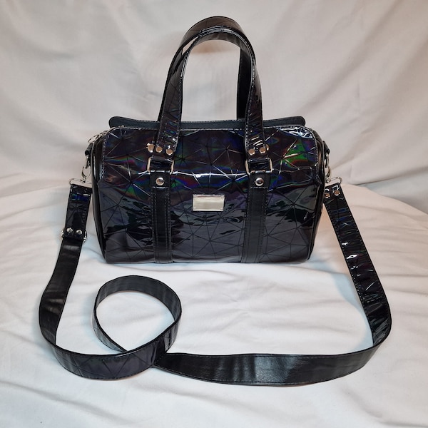 Handmade Women's Purse Synthetic Leather black with holographic pattern