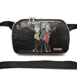 Handmade and Embroided Crossbody Bag, Sling Bag, Artificial Leather, Faux Leather, Women, Black, Gift for Her, Birthday Gift