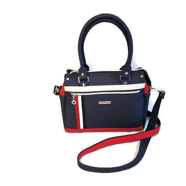 Handmade Women's Purse Top Handle Bag Shoulder Bag Artificial Leather Blue Red, Gift for her
