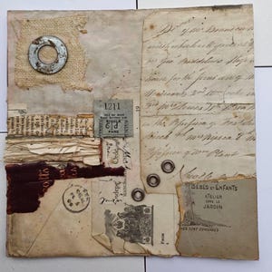 Arte collage originale, collage fatto a mano, tecniche miste, carte vintage
