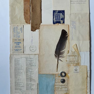 Collage originale, Fatto a mano, Tecnica mista, Carte vintage, Collage a bordo