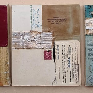 Collage d'arte originale, set di 3, tela con cornice, carte vintage, fatto a mano