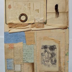 Collage originale fatto a mano, Tecnica mista, Carte vintage, Mountboard, 28x35cm