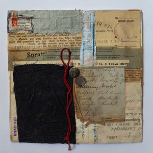 Collage originale fatto a mano, stile retrò, tecnica mista, carte vintage