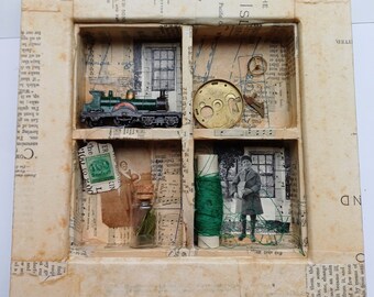 Shadow Box, assemblage, matériaux vintage, 24,8 cm x 24,5 cm