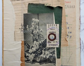 Collage originale fatto a mano, Tecnica mista, Carte vintage, Copertina del libro vintage