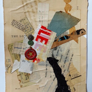 Collage originale fatto a mano in stile retrò, Carte vintage, tecnica mista