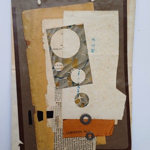 Arte de collage original, papeles antiguos, técnica mixta, hecho a mano