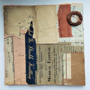 Collage originale fatto a mano, Carte vintage, Stile retrò, Tecnica mista