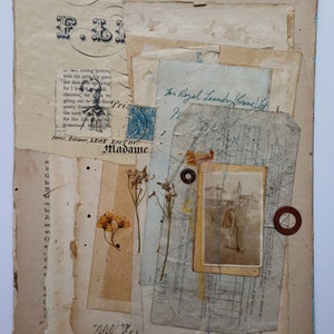 Collage original hecho a mano, Técnica mixta, Papeles vintage, Portada de libro vintage