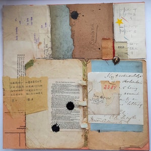 Collage originale fatto a mano in stile retrò, tecnica mista, carte vintage
