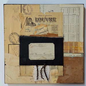 Collage originale fatto a mano, stile retrò, tecnica mista, carte vintage