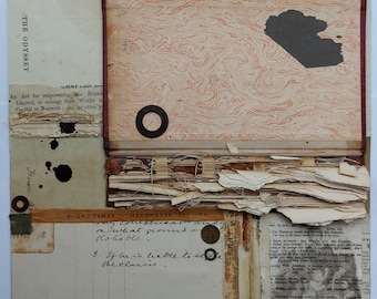 Handgemaakte collage, Vintage papier, Mixed media, Canvas paneel, 30,5 cm vierkant