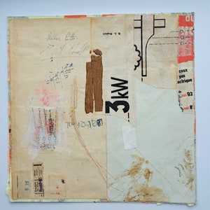 Collage originale fatto a mano, stile retrò, minimalista, carte vintage, tecnica mista