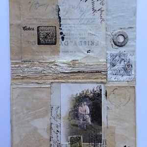 Arte collage originale fatta a mano, carte vintage, passepartout