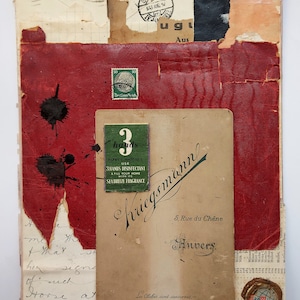 Collage originale fatto a mano, Tecnica mista, A4, Carte vintage, Stile retrò