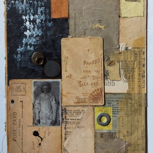 Collage originale fatto a mano, Tecnica mista, Carte vintage, Copertina del libro vintage