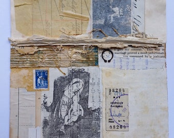 Handmade original collage art, Mixed media, Vintage papers, Mountboard 21.5cm x 27.7cm