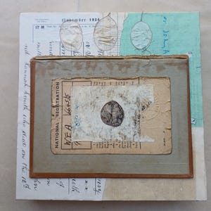 Arte de collage original, hecho a mano, técnica mixta, papeles vintage, cuadrado de 20 cm