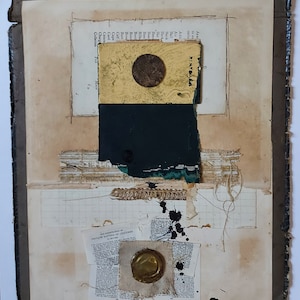 Collage originale unico in stile vintage, tecnica mista, documenti vintage