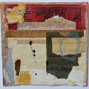Collage originale fatto a mano, stile retrò, carte vintage, tecnica mista