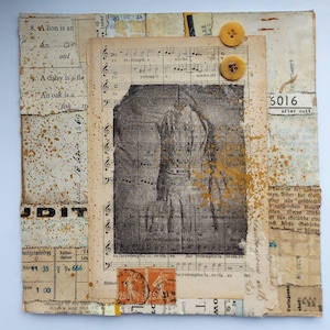 Collage originale fatto a mano, Tecnica mista, Stile retrò, Carte vintage