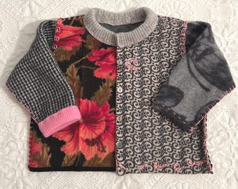 baby girl cardigan . wool sweater . upcycled babyclothing . boho sweater