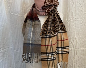 plaid boho scarf. unisex scarf . boho patchwork scarf . pattern mix scarf