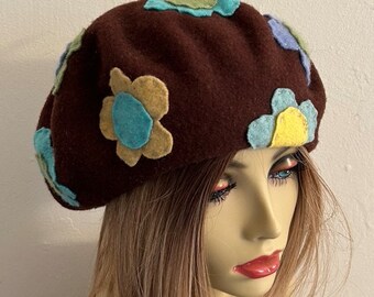 FLOWER POWER felt beret . upcycled wool beret