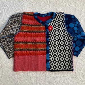 Upcycled Wool Toddler Cardigan (Size 2-3), Pattern Mix Sweater