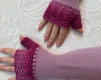 pink fingerless . fingerless cashmere gloves . texting gloves