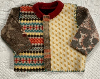 unisex baby Cardigan . boho sweater . pattern mix wool sweater . unisex folk Baby Cardigan