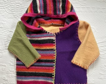 Toddler Hoodie hand made from repurposed Sweaters . Girl wool Hoodie