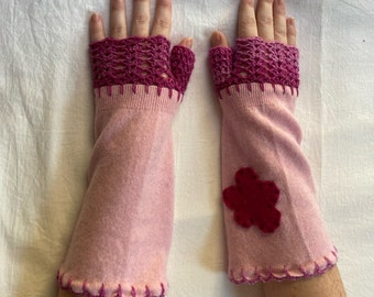 pink fingerless . fingerless cashmere gloves .