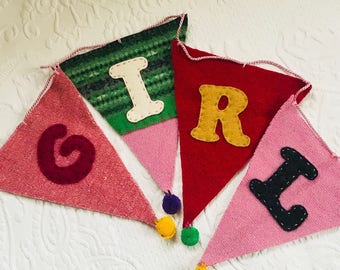 bunting . GIRL bunting . banner . felt banner . girl banner . custom felt bunting . baby sex revealing . girl power