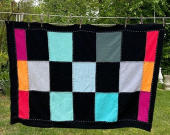 colorblock cashmere blanket . checkerboard quilt . cashmere blanket . handmade cashmere quilt . art cashmere blanket