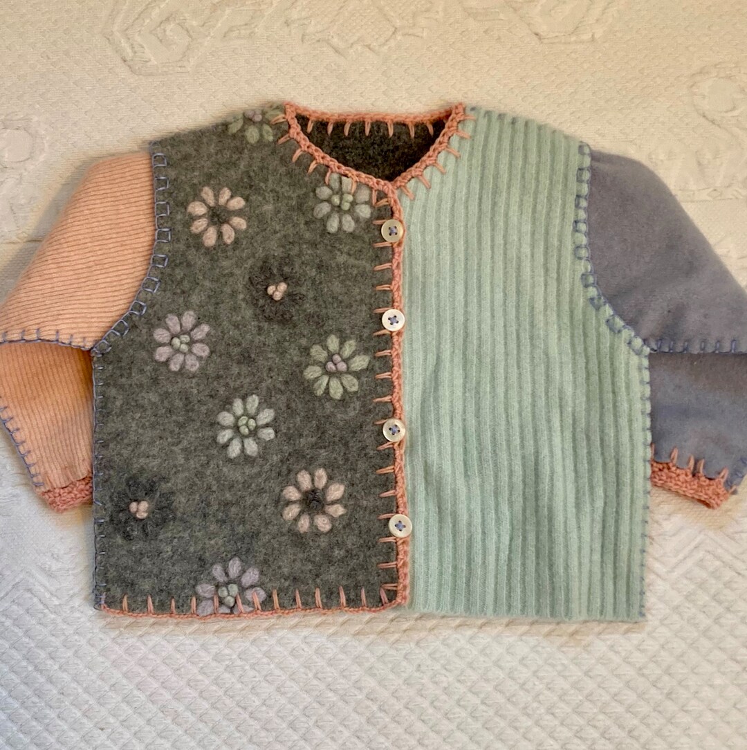 Pastel Baby Girl Cardigan . Baby Girl Sweater . Made From Repurposed