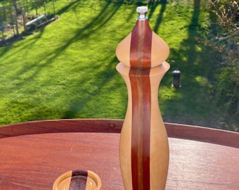 Laminated 3 Wood Pepper Grinder, Pepper Mill, Pepper Grinder with Stand, Three Wood Pepper Grinder, Tabletop Pepper Mill, Artisan Design