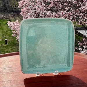 1950s Glidden Art Pottery Tray Platter, Speckled Celadon Green, Square dish, Signed, Vtg Mid Cent Glidden, Square Platter Plate MINT Glidden