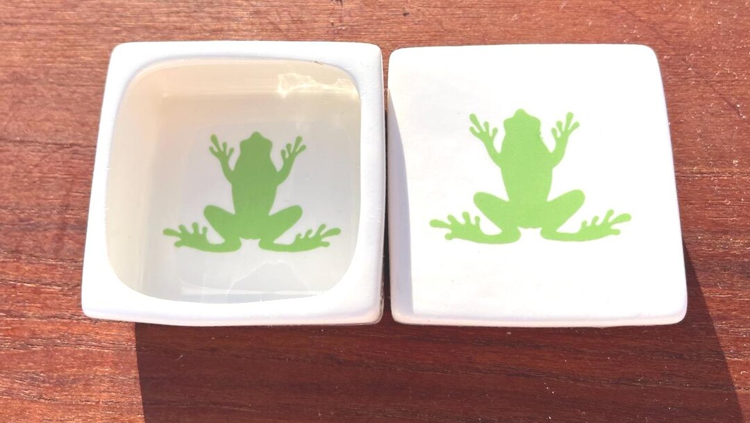 Frog Box Set Frog Trinket Box, Square Frog Box, Frog Ring Box, Green Frog, White ...