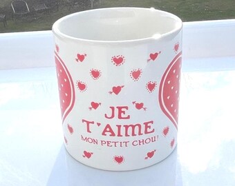 Rare Taylor & NG Mug, Je T’aime Mon Petit Chou, Red Heart Mug, Rare Taylor and Ng, Signed Taylor Ng, I love you my little cabbage, Valentine