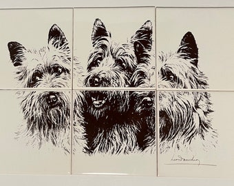 Westie Dogs Tile Backsplash Valadares Signed by Artist Leon Sanchez Set of 6 Vintage VTG West Highland White Terriers  - Very Rare Tiles