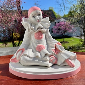 Pierrot Ceramic Clown With Platform Base 1985, Pink and White