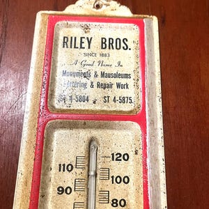 Antique 1920s NYC Calvary Cemetery Thermometer, Working NYC Artifact, Riley Brothers, Advertising Thermometer, Wall Hanging Thermometer NY
