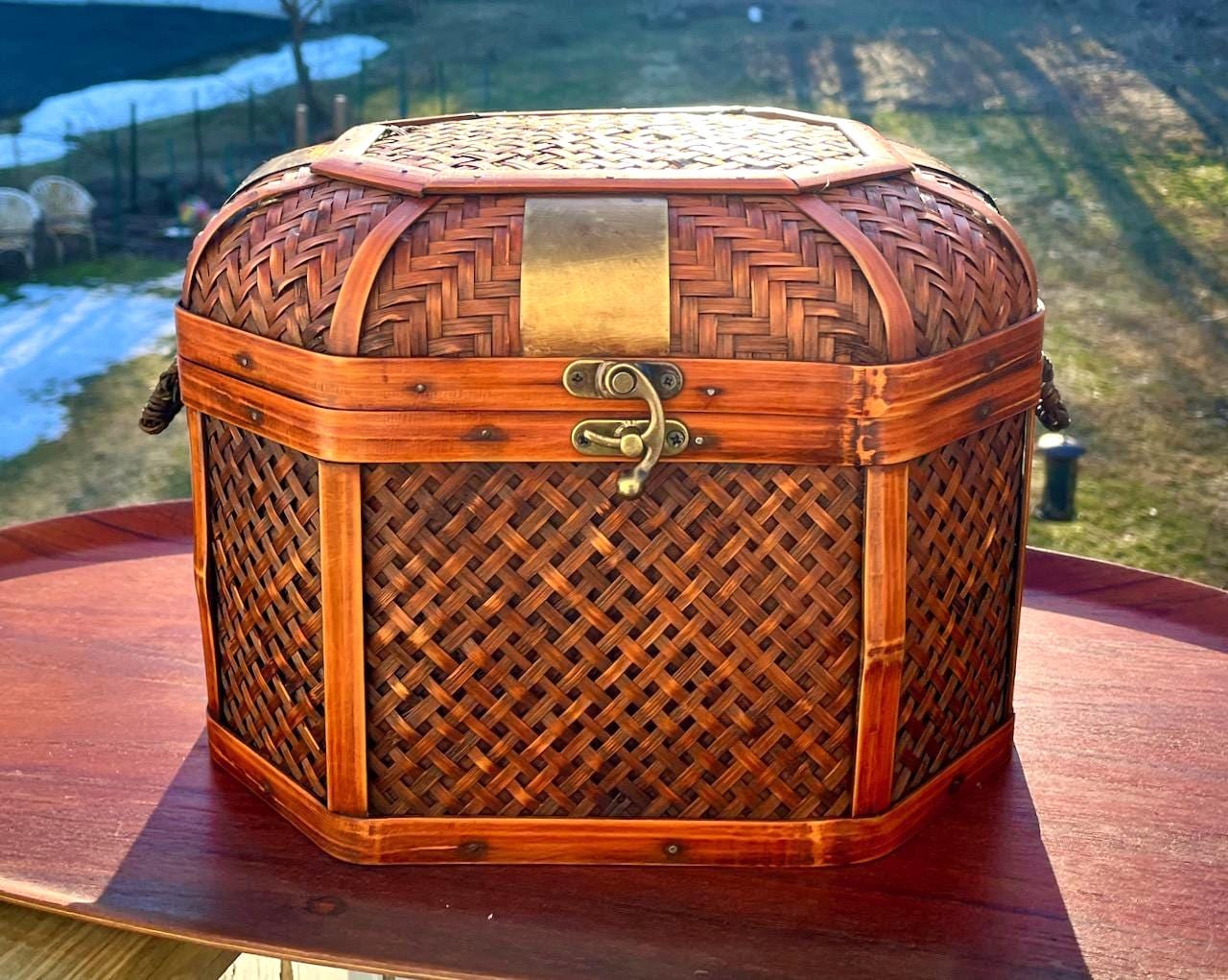 Vintage Wicker Chest With Brass - Etsy