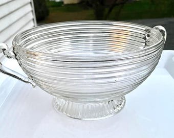 Vintage Glass Manhattan Pedestal Fruit Bowl | Art Deco | MCM Mid Century Modern | Anchor Hocking | Dinnerware | Kitchen | Depression Glass