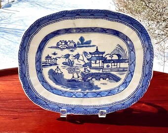 Antique Canton Staffordshire, Ashworth Bros Blue White Chinoiserie Transfer ware, 100+ years old, Wall Display Plate, Made in England 1919
