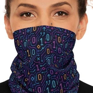 Binary Code Pattern Neck Gaiter | Colorful Tech Winter Face Scarf