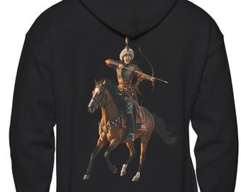 Hoodie Traditional Kazakh Female Warrior Black Sweatshirt Asian Quote